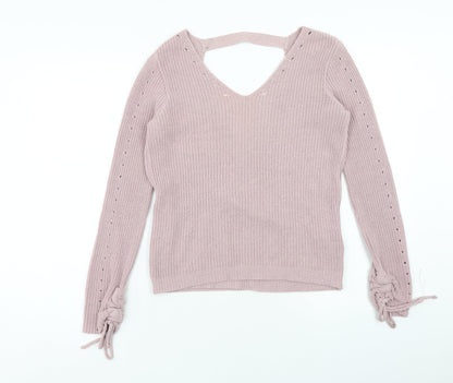 Primark Womens Pink V-Neck Acrylic Pullover Jumper Size 4