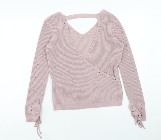 Primark Womens Pink V-Neck Acrylic Pullover Jumper Size 4