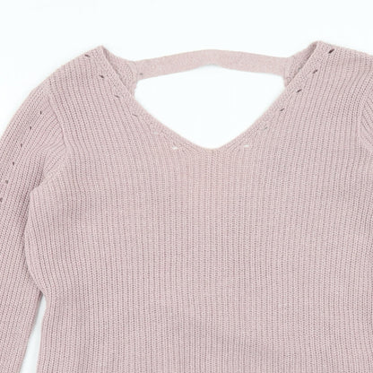 Primark Womens Pink V-Neck Acrylic Pullover Jumper Size 4