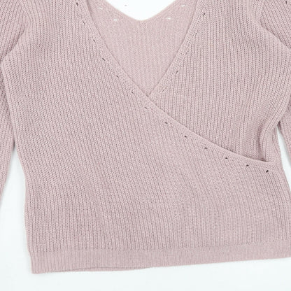 Primark Womens Pink V-Neck Acrylic Pullover Jumper Size 4