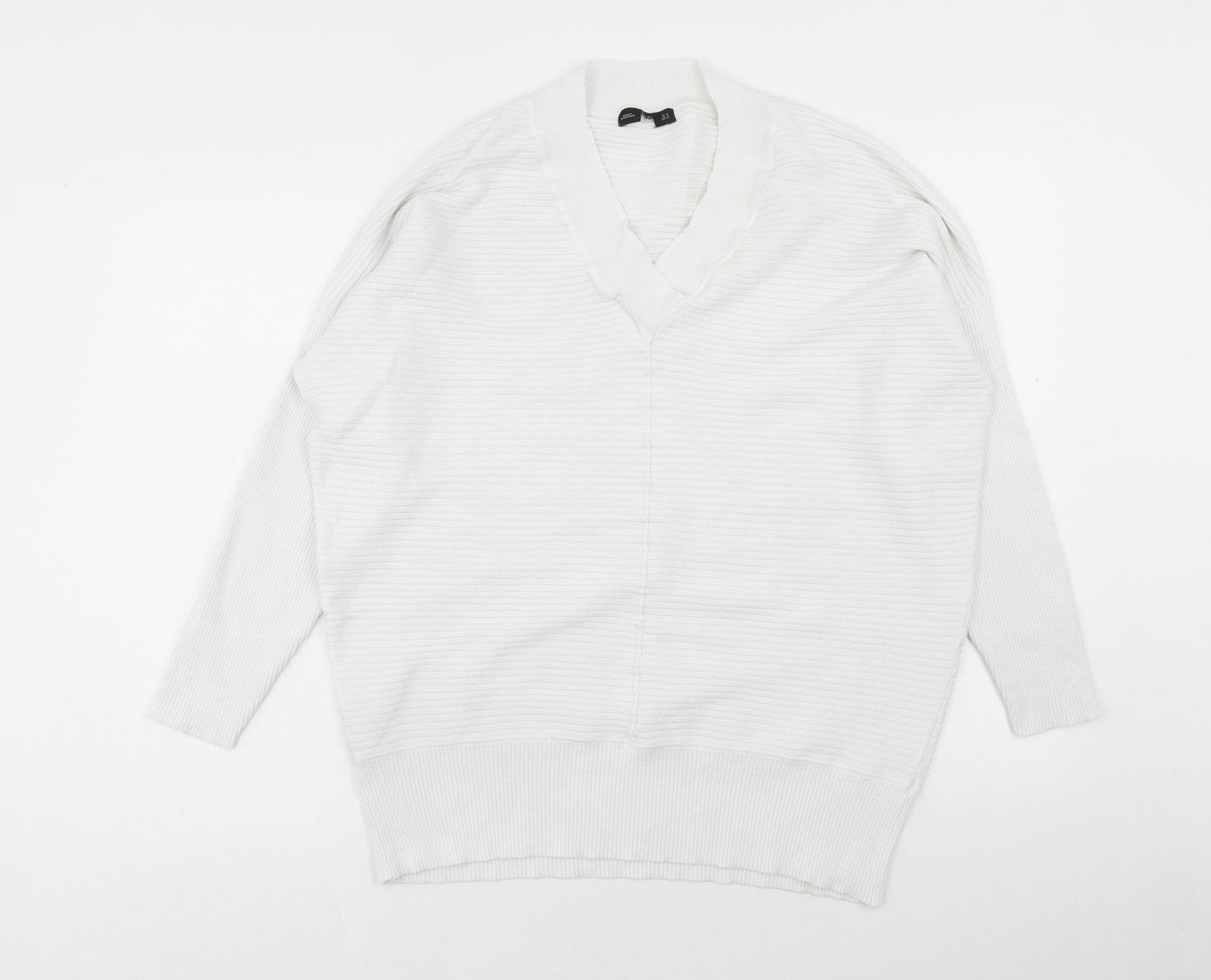 F&F Womens White V-Neck Viscose Pullover Jumper Size 16