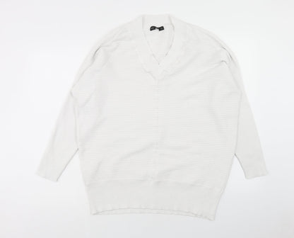 F&F Womens White V-Neck Viscose Pullover Jumper Size 16