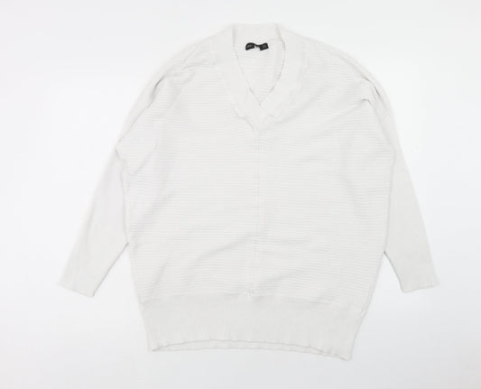 F&F Womens White V-Neck Viscose Pullover Jumper Size 16