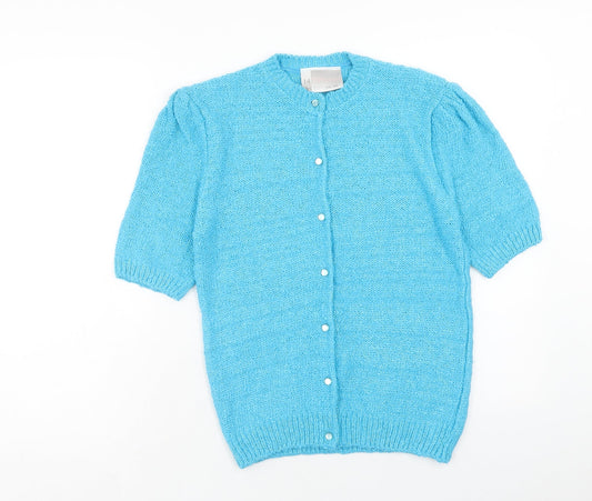 BHS Womens Blue Round Neck Acrylic Cardigan Jumper Size 14