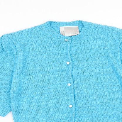 BHS Womens Blue Round Neck Acrylic Cardigan Jumper Size 14