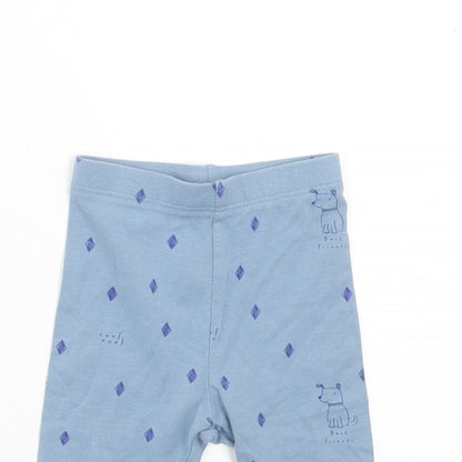 Marks and Spencer Girls Blue Cotton Jogger Leggings Size 3-6 Months Pullover - Dogs