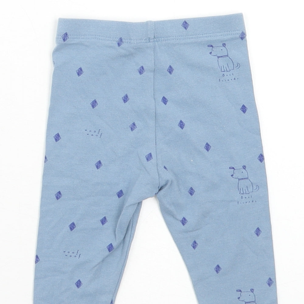 Marks and Spencer Girls Blue Cotton Jogger Leggings Size 3-6 Months Pullover - Dogs