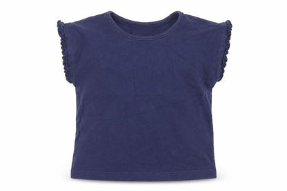 Marks and Spencer Girls Blue Cotton Basic T-Shirt Size 9-12 Months Round Neck Pullover