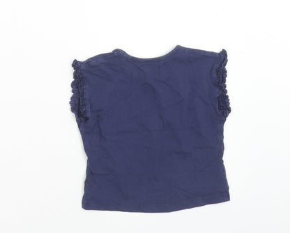 Marks and Spencer Girls Blue Cotton Basic T-Shirt Size 9-12 Months Round Neck Pullover