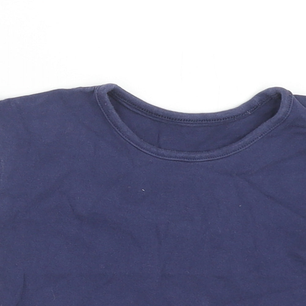 Marks and Spencer Girls Blue Cotton Basic T-Shirt Size 9-12 Months Round Neck Pullover