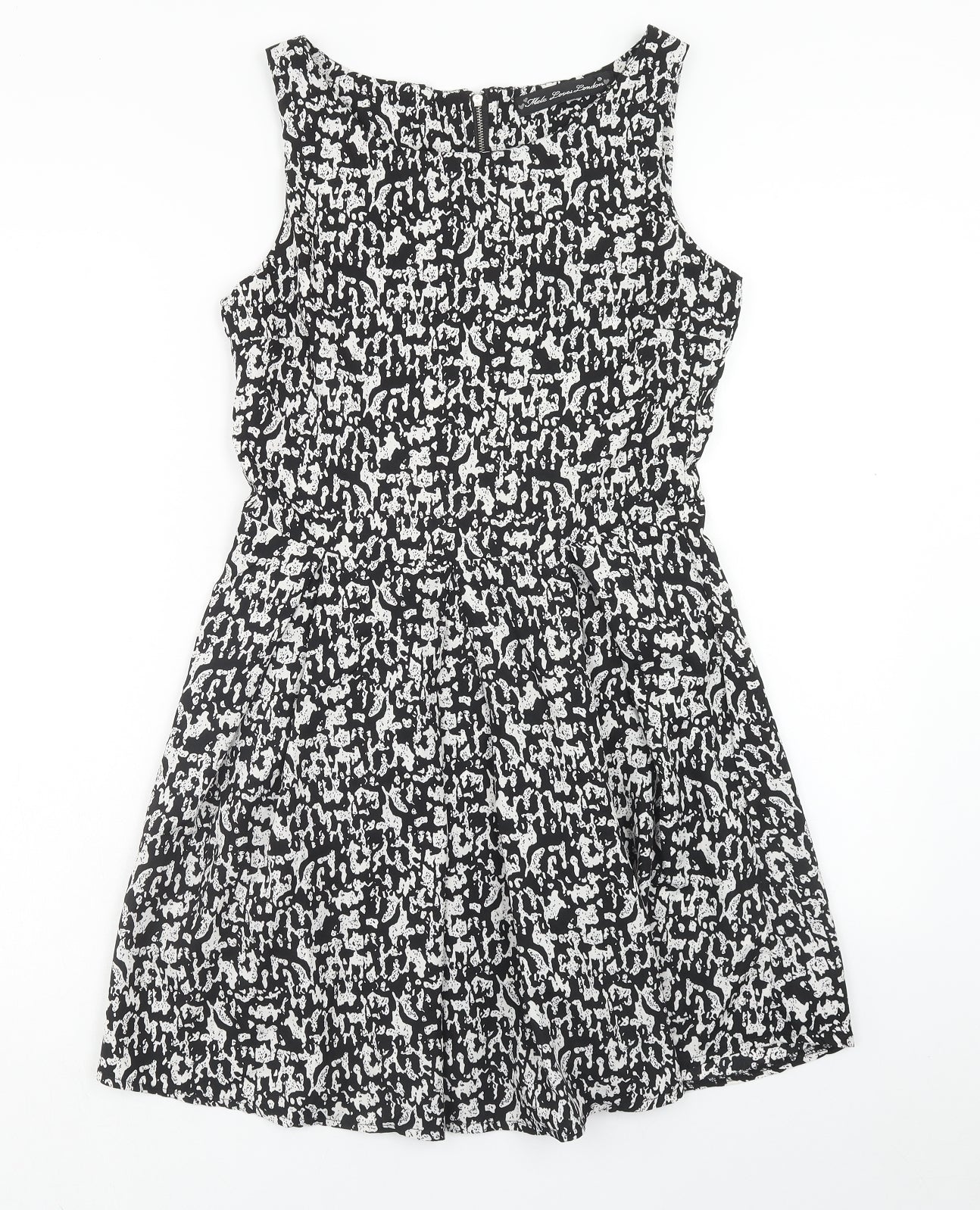 Mela London Womens Black Geometric Polyester A-Line Size 10 Scoop Neck Zip