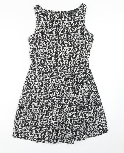 Mela London Womens Black Geometric Polyester A-Line Size 10 Scoop Neck Zip