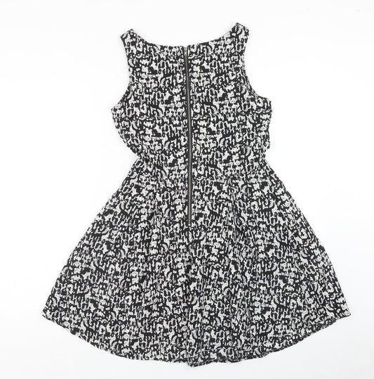 Mela London Womens Black Geometric Polyester A-Line Size 10 Scoop Neck Zip