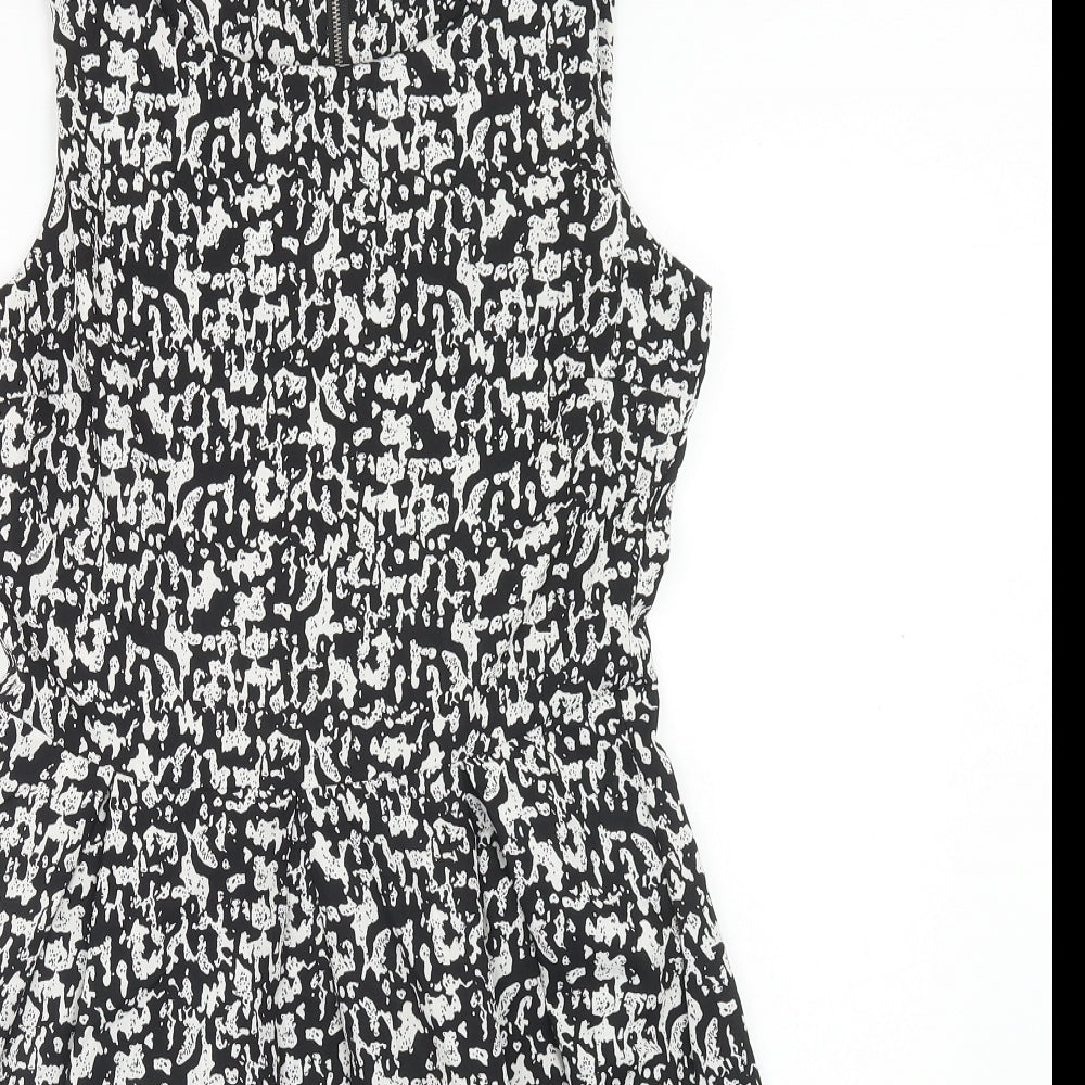 Mela London Womens Black Geometric Polyester A-Line Size 10 Scoop Neck Zip