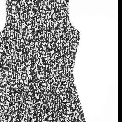 Mela London Womens Black Geometric Polyester A-Line Size 10 Scoop Neck Zip