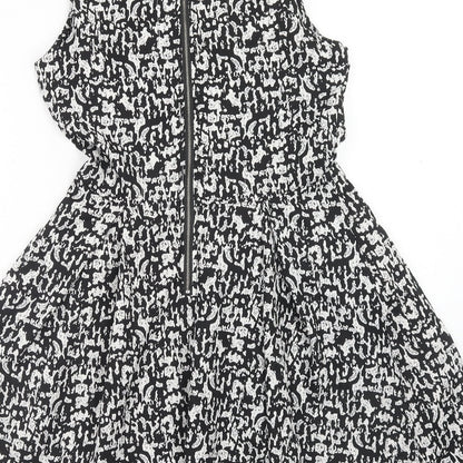Mela London Womens Black Geometric Polyester A-Line Size 10 Scoop Neck Zip