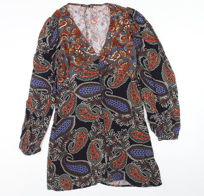 Nasty Gal Womens Multicoloured Geometric Viscose Shift Size 6 V-Neck Button