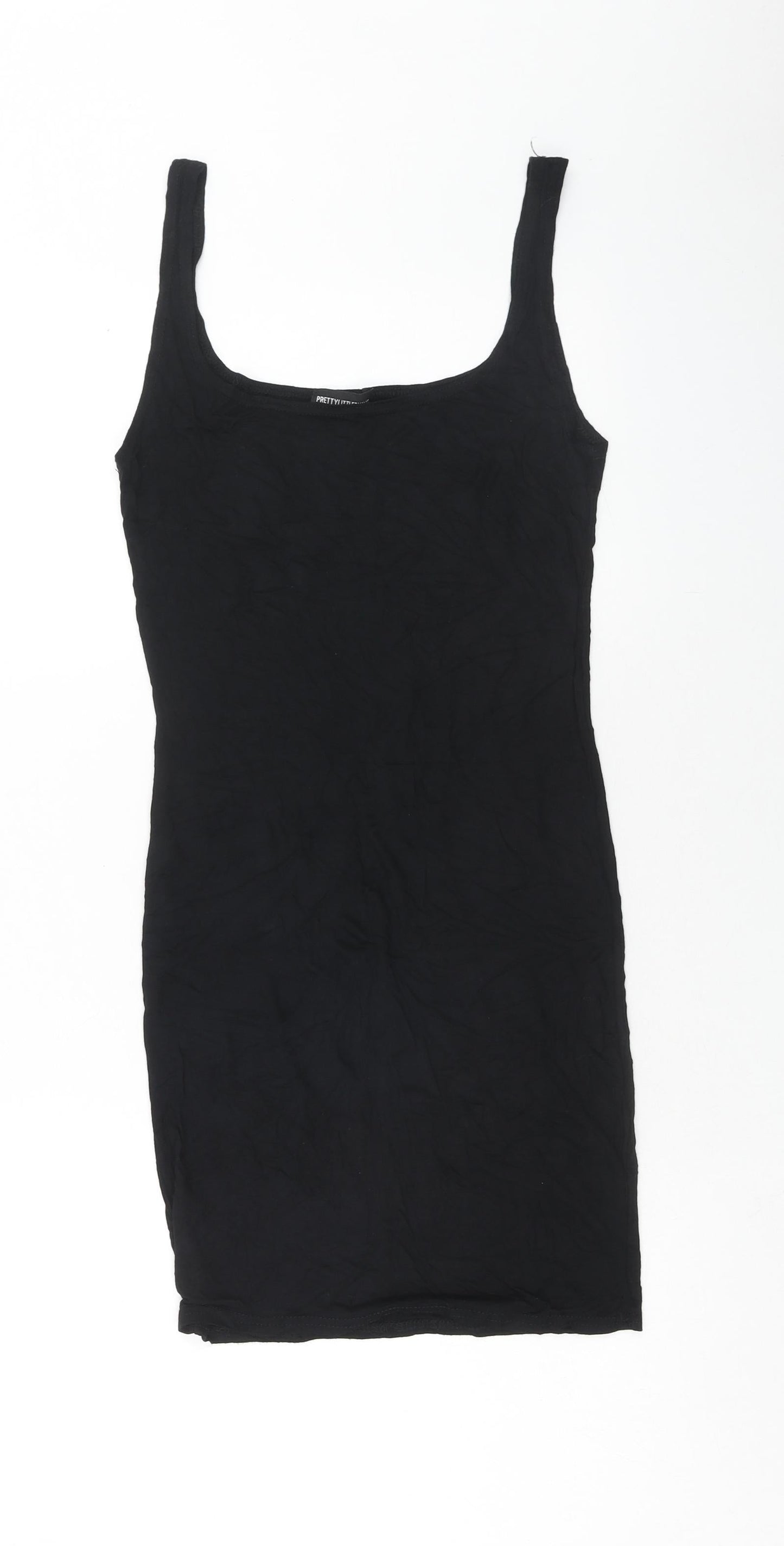 PRETTYLITTLETHING Womens Black Viscose Tank Dress Size 10 Scoop Neck Pullover