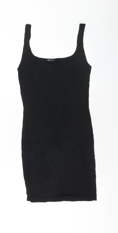 PRETTYLITTLETHING Womens Black Viscose Tank Dress Size 10 Scoop Neck Pullover