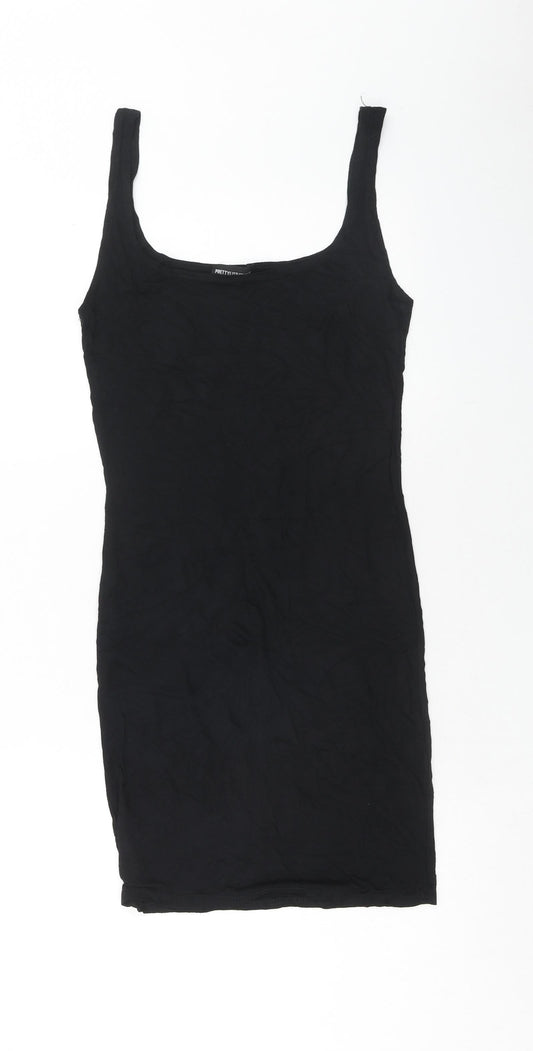 PRETTYLITTLETHING Womens Black Viscose Tank Dress Size 10 Scoop Neck Pullover
