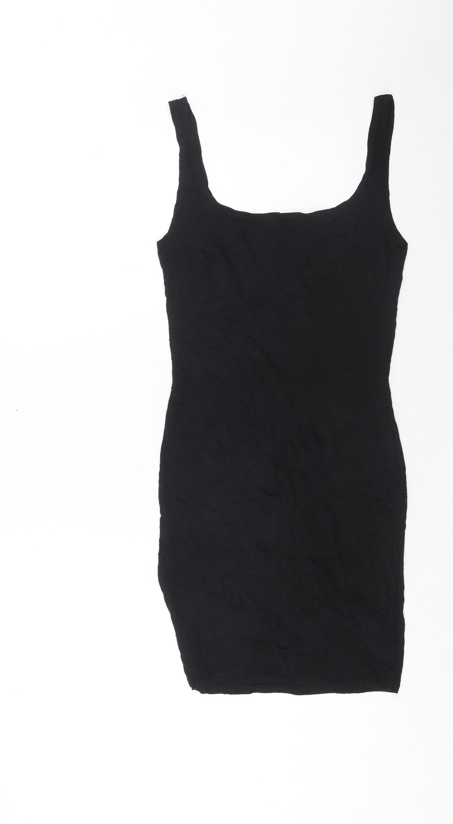 PRETTYLITTLETHING Womens Black Viscose Tank Dress Size 10 Scoop Neck Pullover