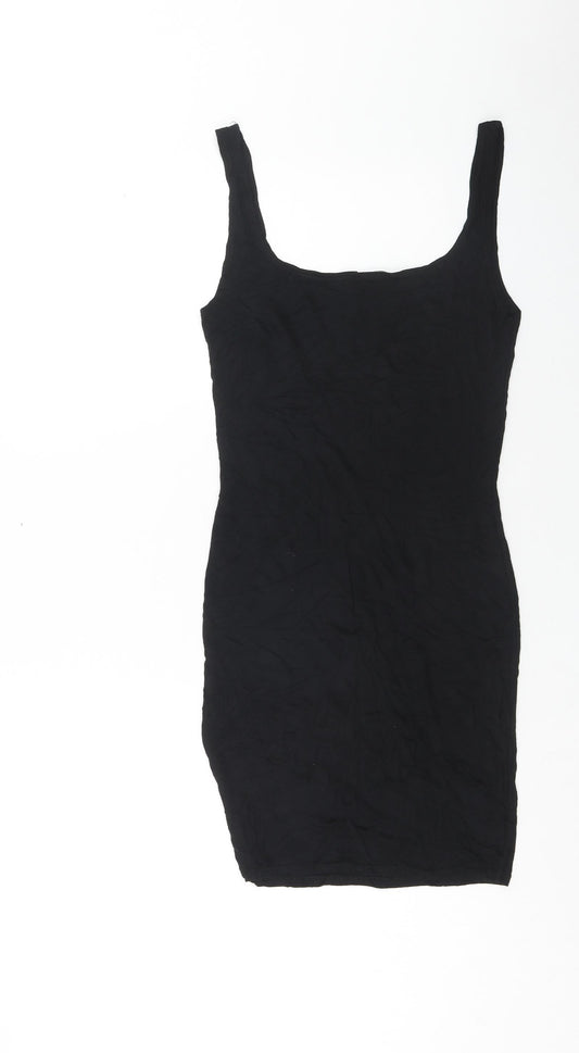 PRETTYLITTLETHING Womens Black Viscose Tank Dress Size 10 Scoop Neck Pullover