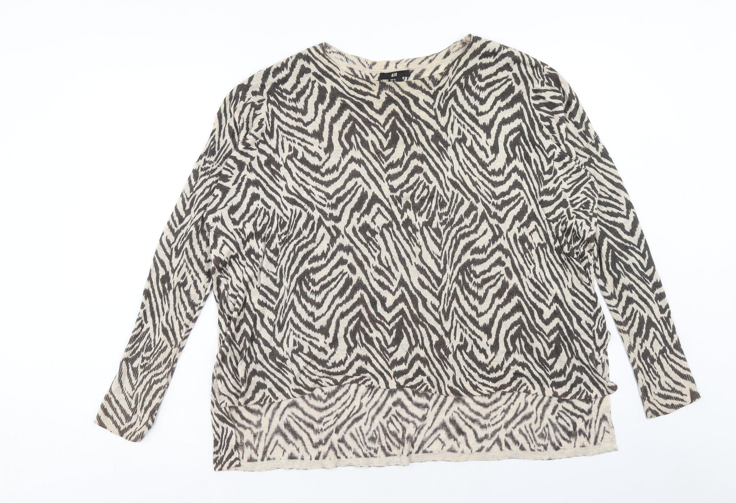 H&M Womens Brown Boat Neck Geometric Acrylic Pullover Jumper Size M