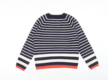 Marks and Spencer Womens Blue V-Neck Striped Acrylic Pullover Jumper Size 8