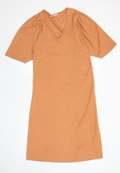 Zara Womens Orange Polyester Kaftan Size M V-Neck Pullover