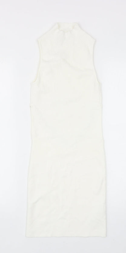 Bershka Womens White Viscose Bodycon Size S Mock Neck Pullover