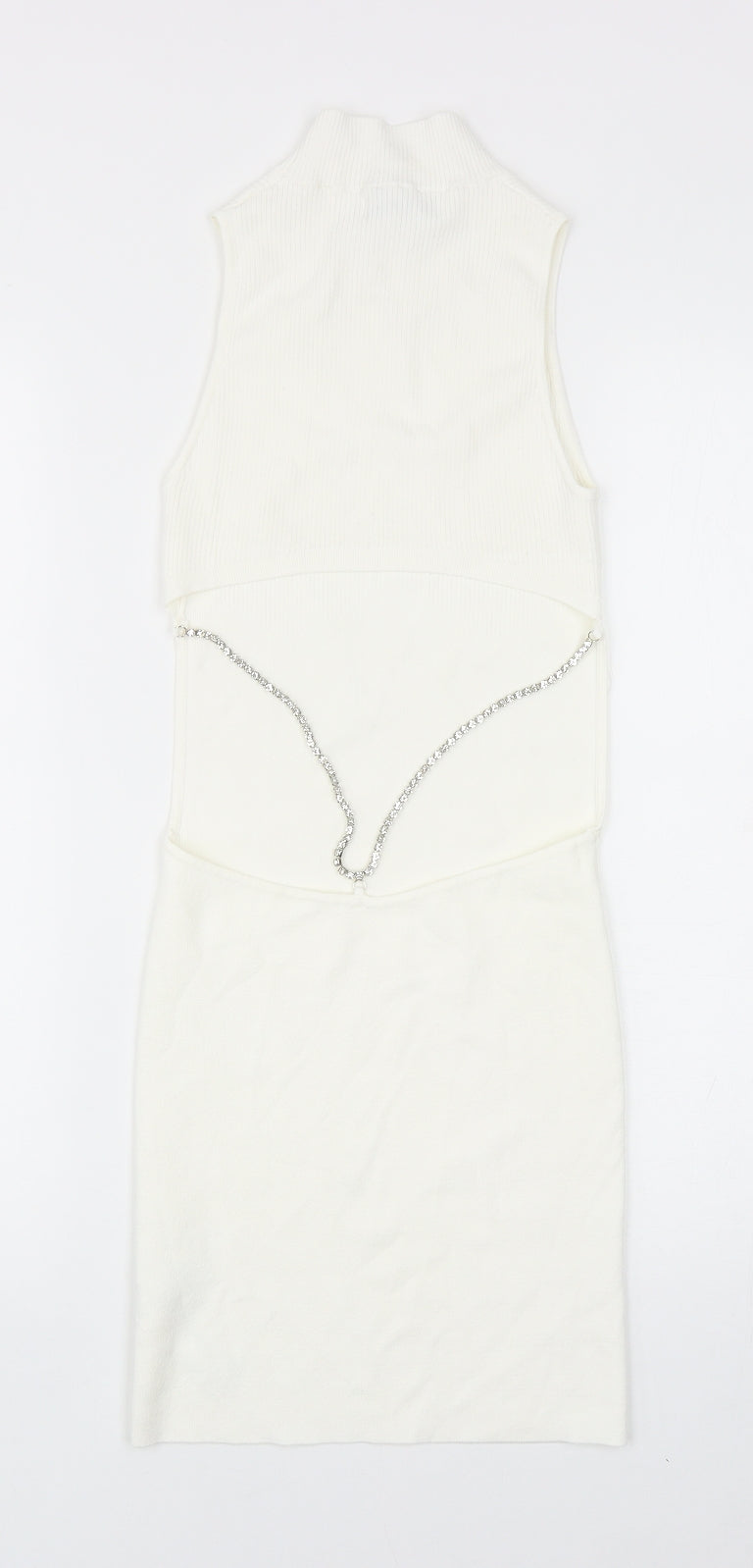 Bershka Womens White Viscose Bodycon Size S Mock Neck Pullover
