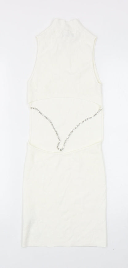 Bershka Womens White Viscose Bodycon Size S Mock Neck Pullover