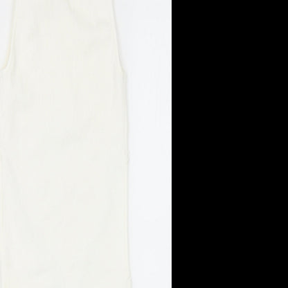 Bershka Womens White Viscose Bodycon Size S Mock Neck Pullover