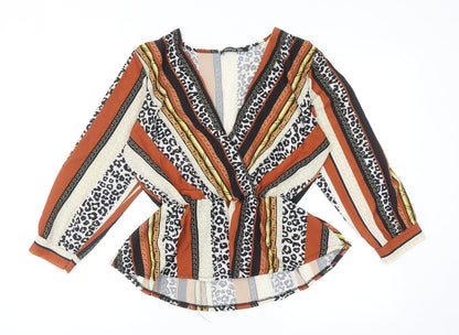 Boohoo Womens Multicoloured Geometric Polyester Basic Blouse Size 10 V-Neck