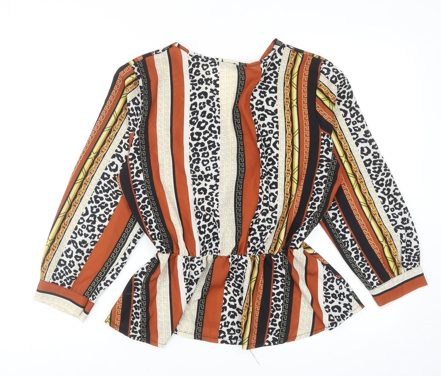 Boohoo Womens Multicoloured Geometric Polyester Basic Blouse Size 10 V-Neck