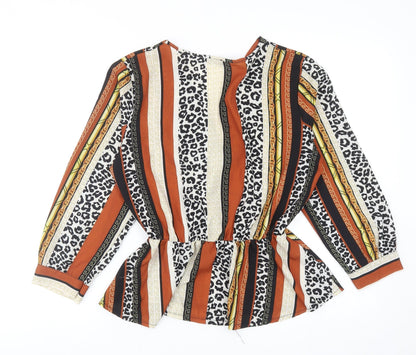 Boohoo Womens Multicoloured Geometric Polyester Basic Blouse Size 10 V-Neck