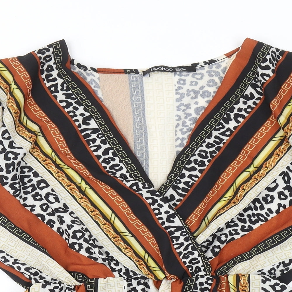 Boohoo Womens Multicoloured Geometric Polyester Basic Blouse Size 10 V-Neck