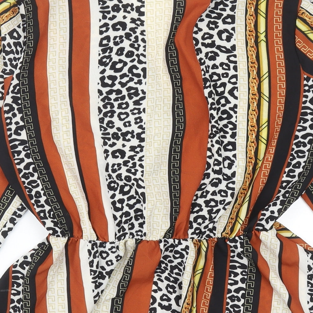 Boohoo Womens Multicoloured Geometric Polyester Basic Blouse Size 10 V-Neck