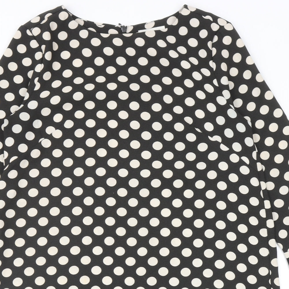 H&M Womens Black Polka Dot Polyester Shift Size 10 Round Neck Zip