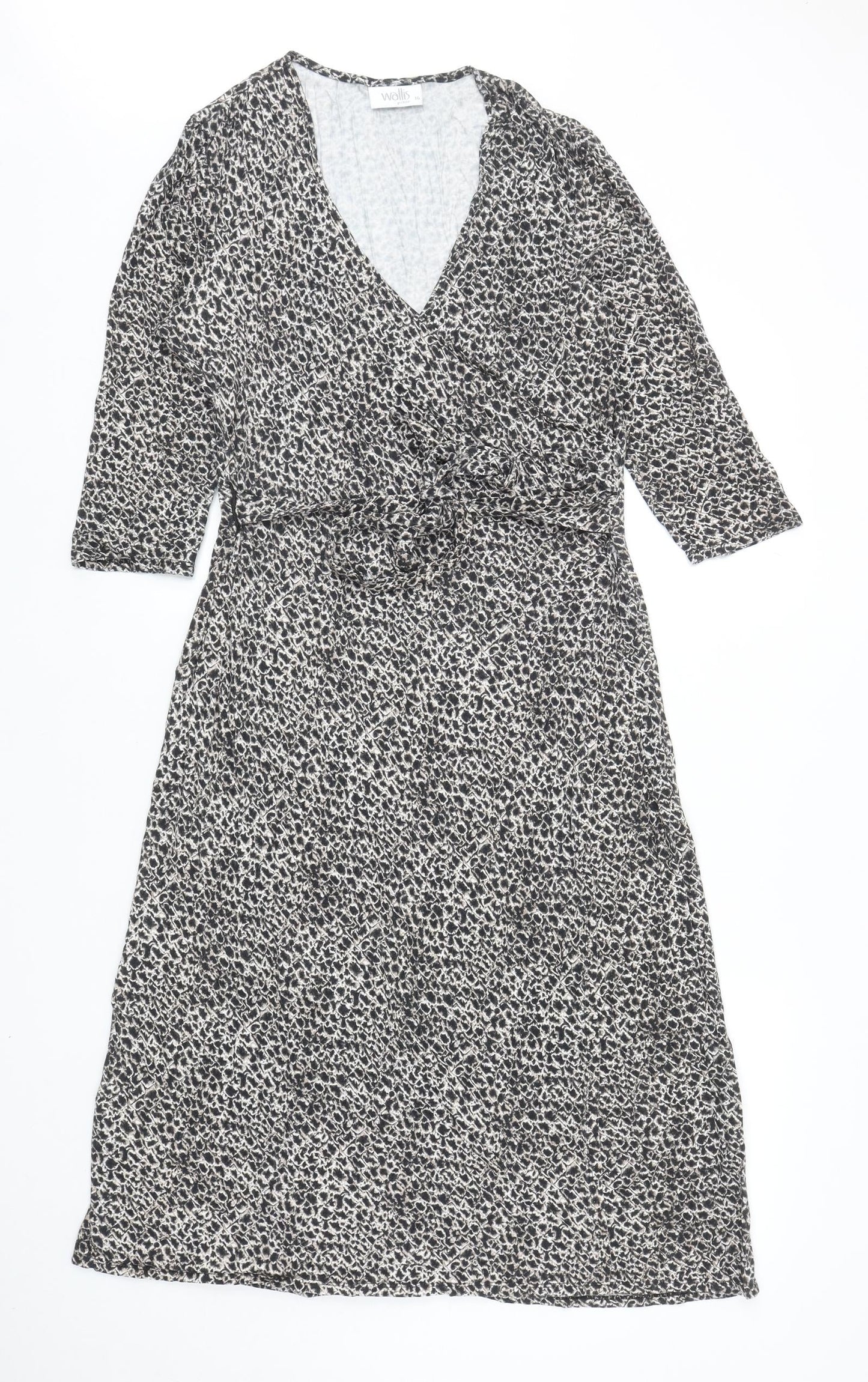 Wallis Womens Brown Geometric Viscose A-Line Size 16 V-Neck Pullover