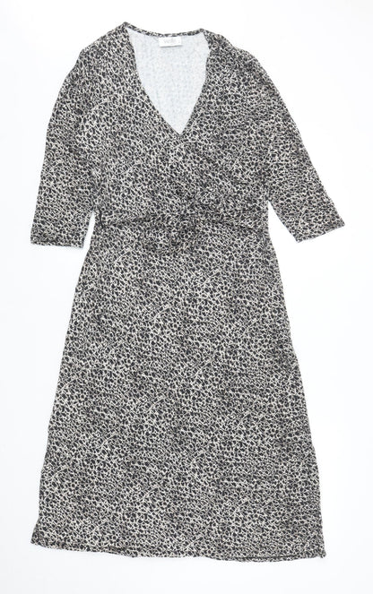 Wallis Womens Brown Geometric Viscose A-Line Size 16 V-Neck Pullover