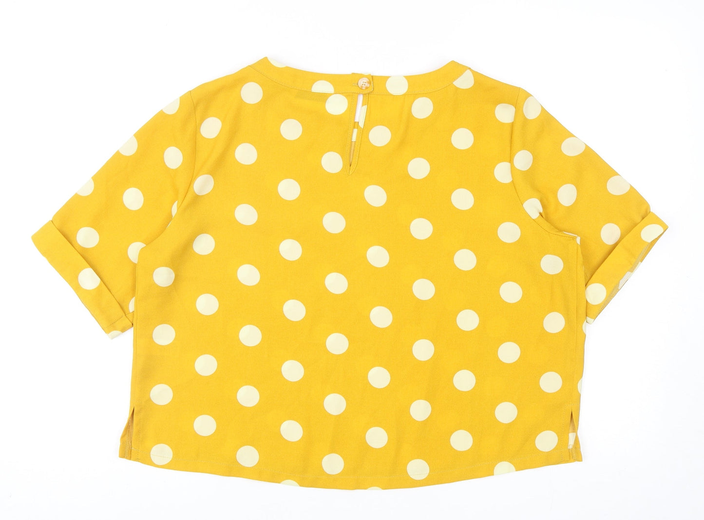 George Womens Yellow Polka Dot Polyester Cropped Blouse Size 12 Round Neck