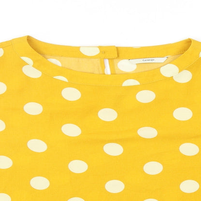 George Womens Yellow Polka Dot Polyester Cropped Blouse Size 12 Round Neck