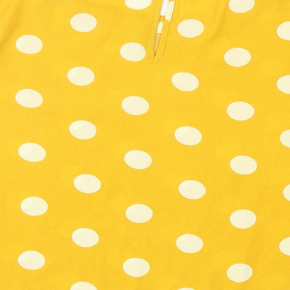 George Womens Yellow Polka Dot Polyester Cropped Blouse Size 12 Round Neck