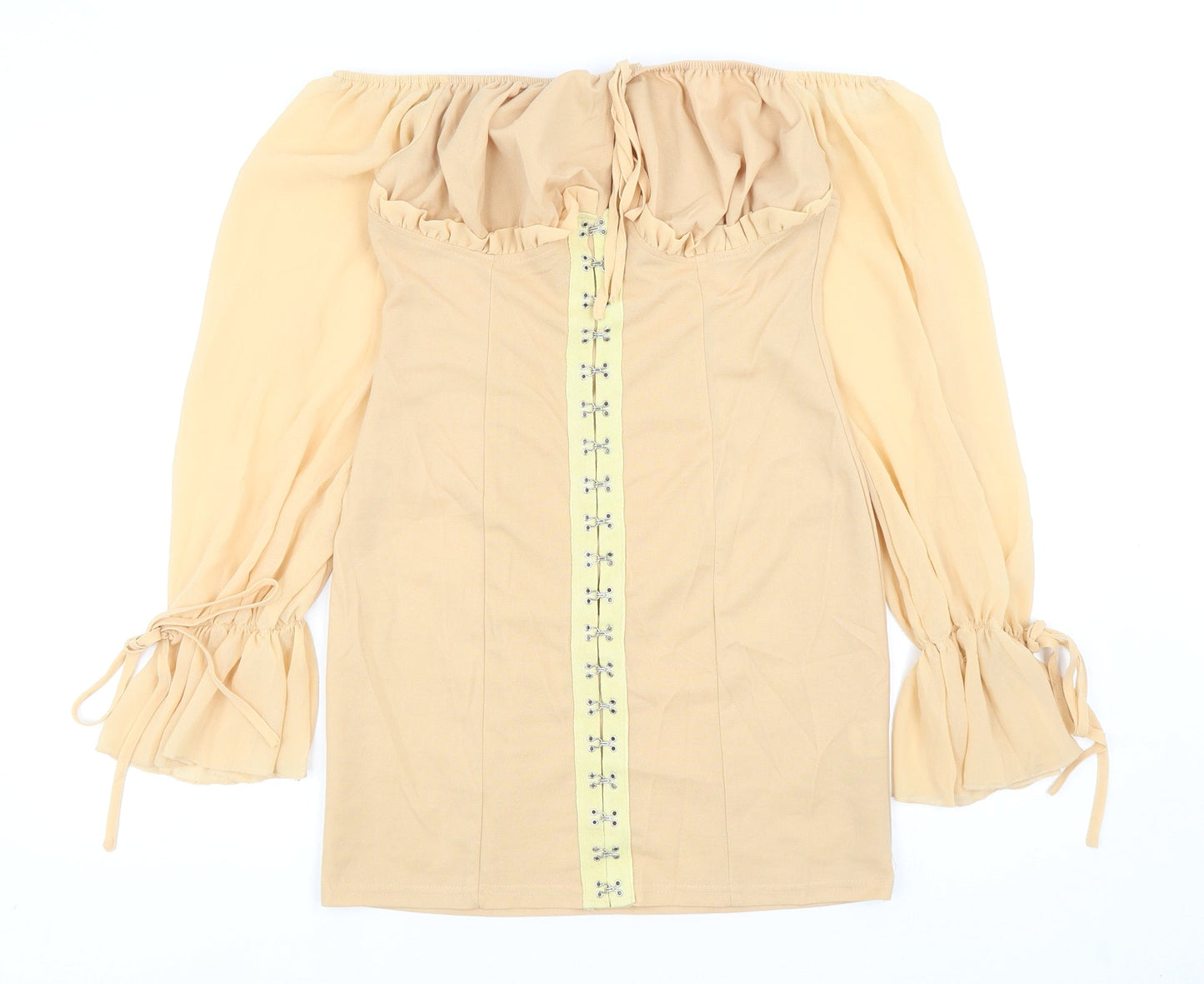 PRETTYLITTLETHING Womens Beige Polyester Bodycon Size 10 Off the Shoulder Hook & Eye