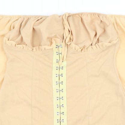 PRETTYLITTLETHING Womens Beige Polyester Bodycon Size 10 Off the Shoulder Hook & Eye