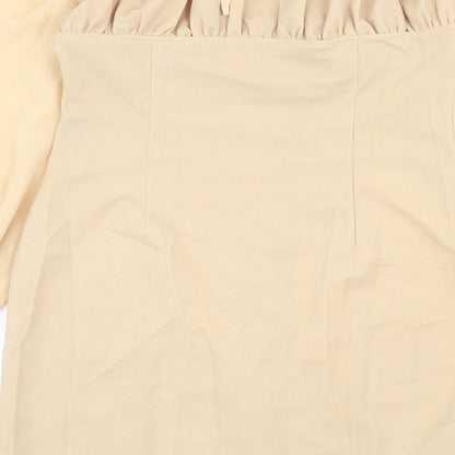 PRETTYLITTLETHING Womens Beige Polyester Bodycon Size 10 Off the Shoulder Hook & Eye