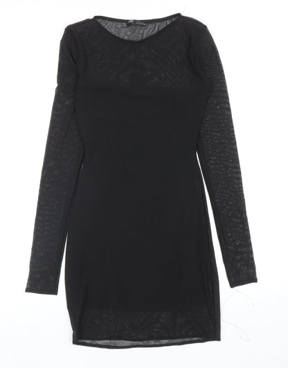 Pull&Bear Womens Black Polyester A-Line Size M Round Neck Pullover