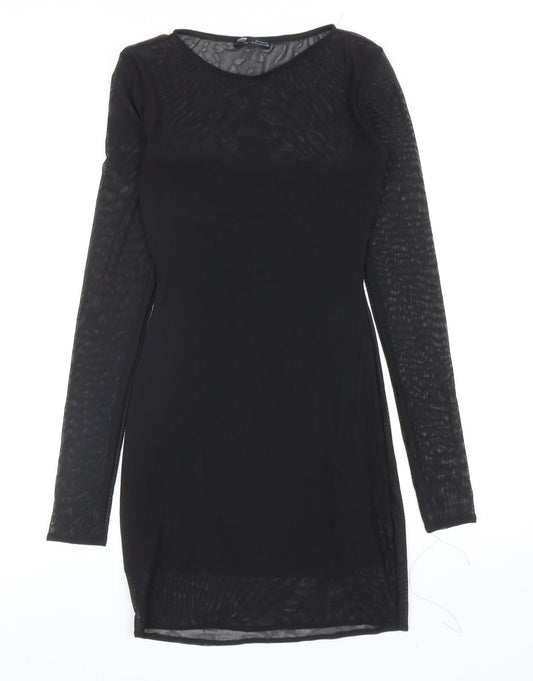 Pull&Bear Womens Black Polyester A-Line Size M Round Neck Pullover