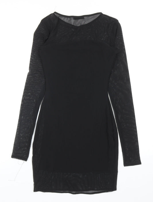 Pull&Bear Womens Black Polyester A-Line Size M Round Neck Pullover